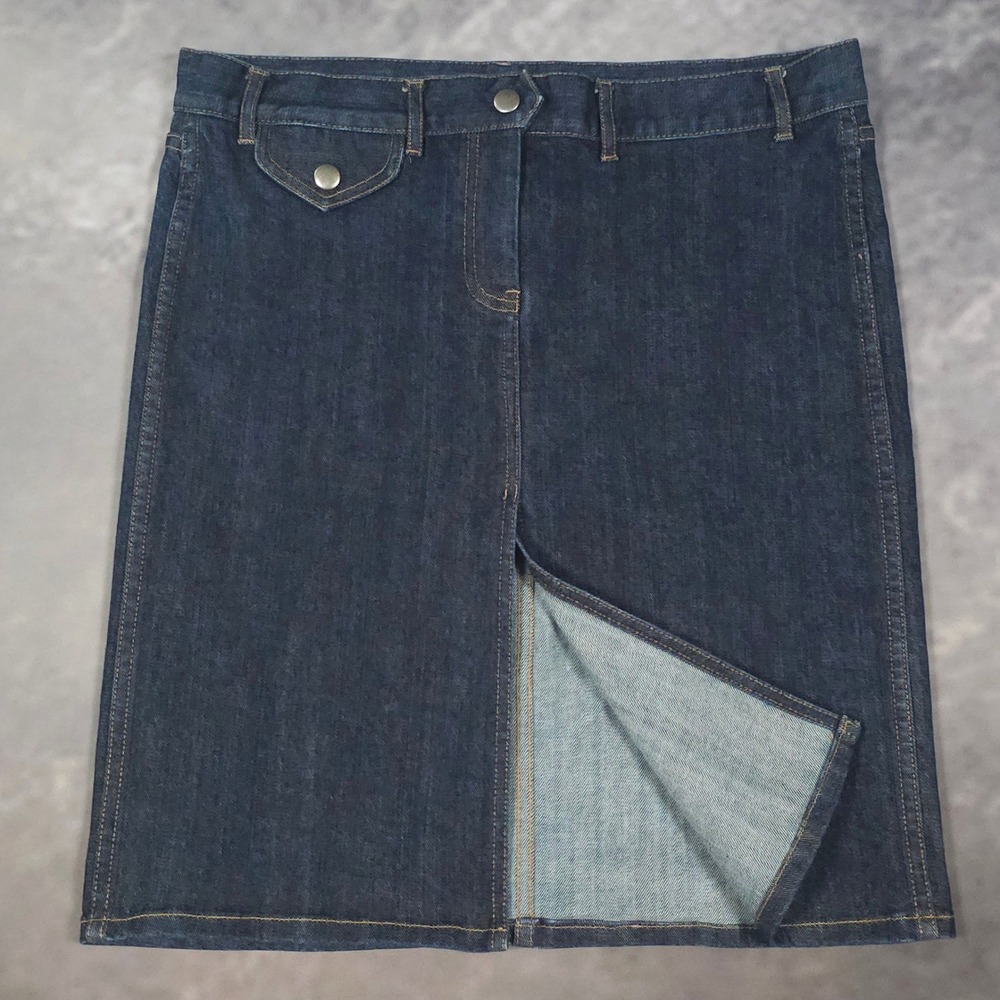 Vintage Y2K FCUK Denim Utility Pencil Skirt Zip Pocket Stretch Dark Wash 10 - Picture 3 of 11
